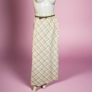 VINTAGE 60s Plaid Maxi Skirt Size 2 Retro Rockabilly Belted Patty Woodard